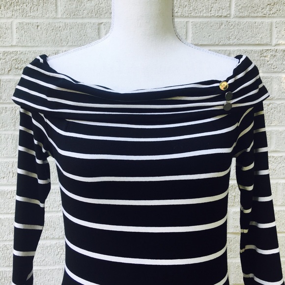 WHBM Off Shoulder Body Con Dress Striped Size XS - Picture 3 of 4